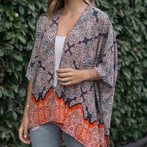 Blue & Orange Arabesque Kimono - Picture 1 of 6
